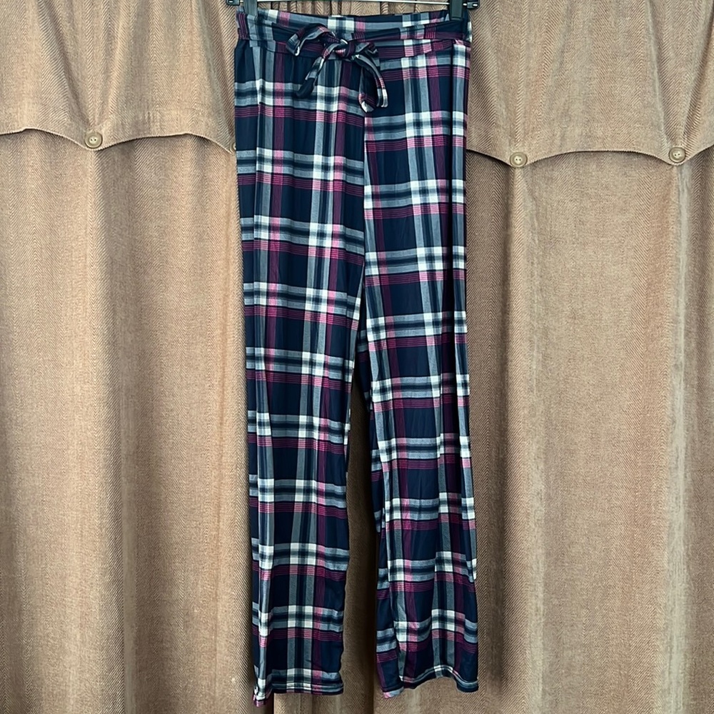 Plaid pajama pants navy/fuchsia